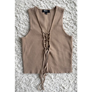 Women's Hera Collection Tank Top Size L Tan Lace Up Sleeveless